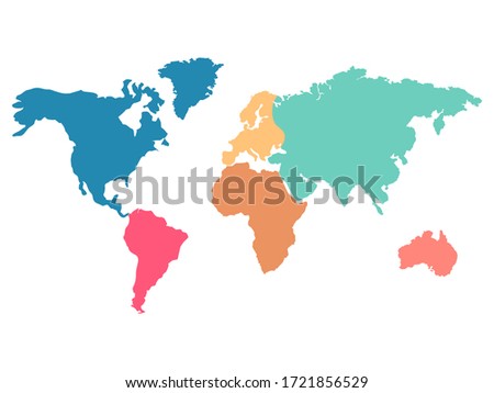 World map with separated colorful continents vector illustration isolated on white