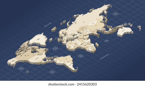 World map in sepia color palette isometric 3d vector illustration