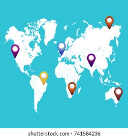 World map. set of color pointers