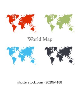 World map set in different color on white background