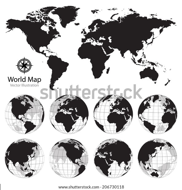 World Map Set Earth Globes Vector Stock Vector Royalty Free