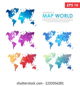 World map - set geometric rumpled triangular low poly style gradient graphic on white background , polygonal design for your . Vector illustration eps 10.