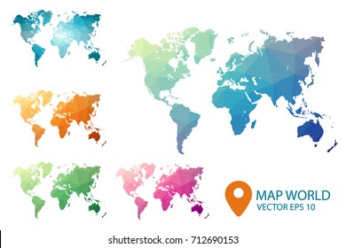 World map - set geometric rumpled triangular low poly style gradient graphic background , polygonal design for your . Vector illustration eps 10.