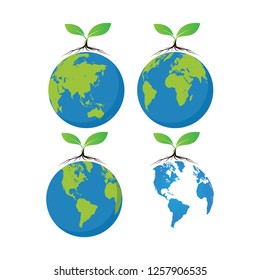 World map set. with growth of the tree