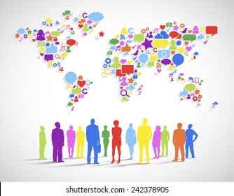 Mapa mundial con un conjunto de iconos de Internet
