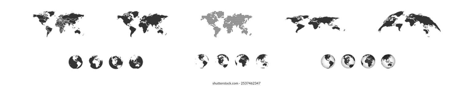 World map set on transparent background. Globe vector modern icon