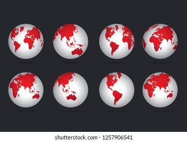 World map set. Planet with continents. Earth, globe icon