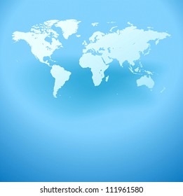 World map with shadow on blue background. Vector saved as eps-10, file contains objects with transparency.