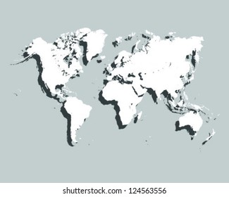 World map with shadow on gray background vector