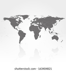 world map with the shadow on gray background vector