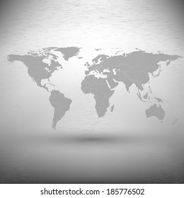 world map with the shadow on the gray background vector