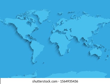 world map with shadows. Continents. Vector illustration