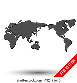 World Map with shadows. Word map american style. Simple picture of world map on white background. Vector illustration.
