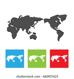World Map with shadows. Word map american style. Simple picture of word map on white background. Flat vector illustration.
