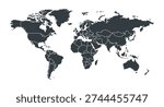 World map shape with country borders isolated on white background. Vector graphics.