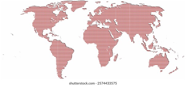 World map shape with red octagon pattern against white background. Illustration made Januar 21st, 2025, Zurich, Switzerland.