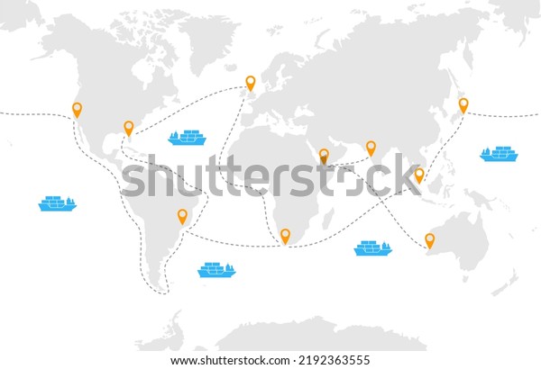 Vektor Stok World Map Ships Sea Ports Transport Tanpa Royalti World Map Ships Sea Ports 600w 2192363555