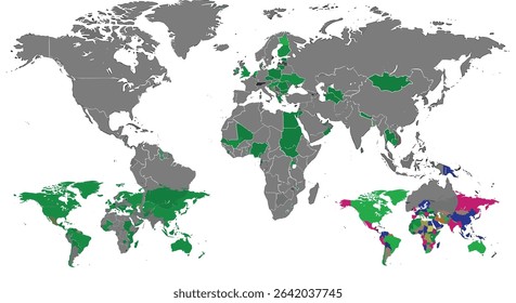 A World Map Showcasing Countries with Specific Characteristics or Demographics Depicted with Color Variations
