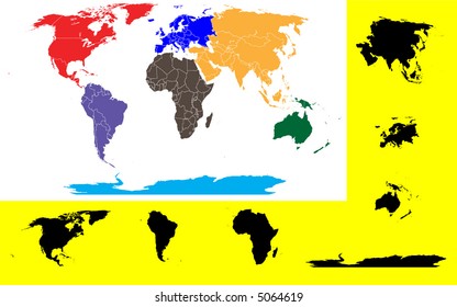 World Map showing the 7 continents