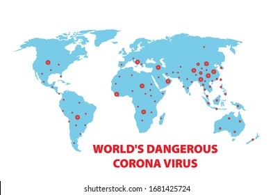 World Map Showing  Corona Virus Cases, Covid 19 affected countries