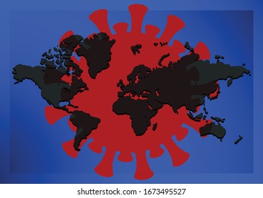  World map showing the coronavirus epidemic spreading around the world. 2019-nCoV  spreading. Pandemic medical concept with cells.Сountries close the entrance.