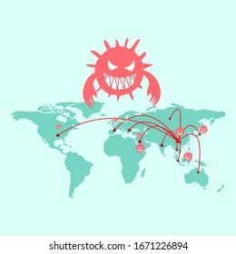 world map showing COVID-19 outbreak