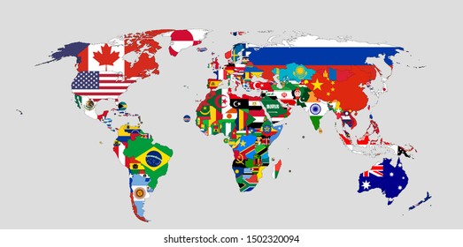 World map showing flags of each country, vector.