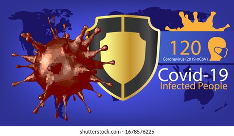 eine Weltkarte, auf der der Ausbruch des Coronavirus mit einer Anzahl von Menschen mit infiziertem Hintergrund dargestellt wird