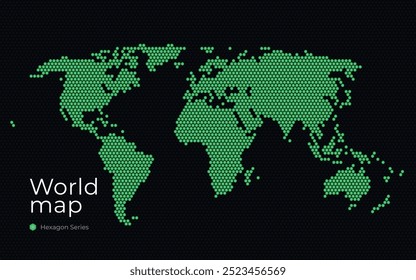 Mapa del mundo mostrado en el patrón de puntos hexagonales