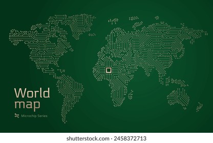 World Map Shown in a Microchip Pattern. E-government. Microchip Series