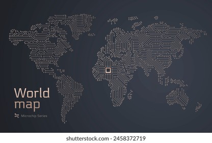 World Map Shown in a Microchip Pattern. E-government. Microchip Series