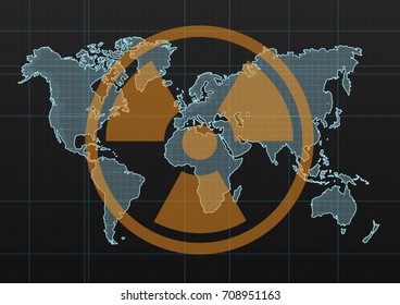 world map with the sign of radiation. vector illustration 