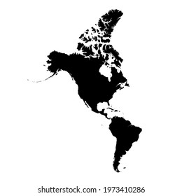 World map silhouette America, Canada, Alaska vector. Territory of North America continent, Canada, Alaska, Mexico, South America vector. World map black silhouette icon isolated on a white background