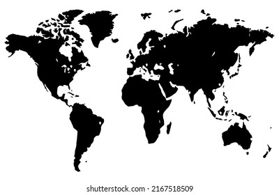 world map silhouette in black. Vector illustration of all the continents of the planet
