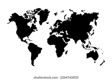 World Map Silhouette Black White Colors