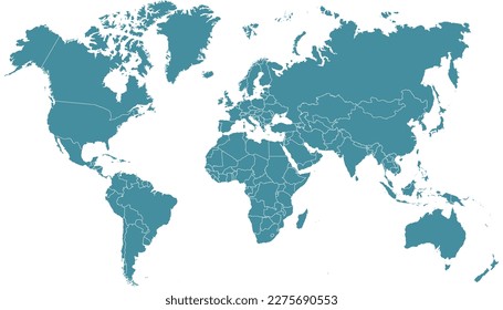 World map. Silhouette map. Color modern vector map.	