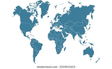 World map. Silhouette map. Color modern vector map.	