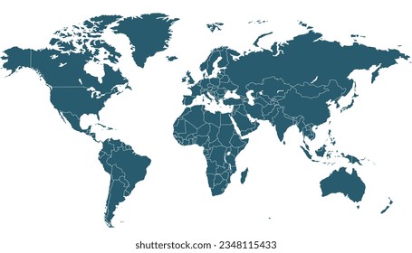 World map. Silhouette map. Color modern map.	