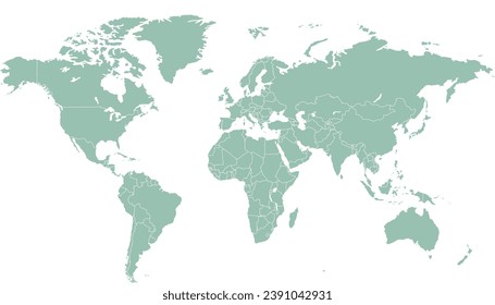 World map. Silhouette map. Color modern map.	
