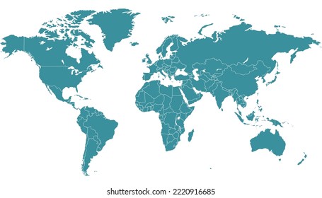 Mapa mundial. Mapa de silueta. Mapa moderno del vector de color.	