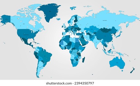 World map. Silhouette map. Color  vector map.	