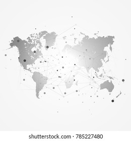 Silueta de mapa mundial con rejilla de conexión - fondo de ilustración vectorial - diseño de concepto de red
