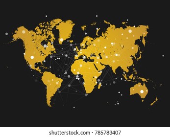 Silueta de mapa mundial con rejilla de conexión - fondo de ilustración vectorial - diseño de concepto de red