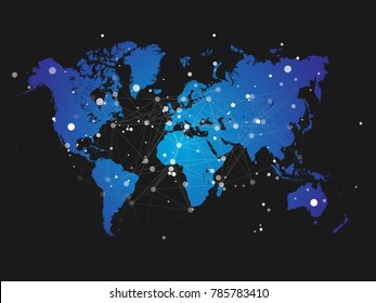 World map silhouette with connection grid - vector illustration background - network concept design