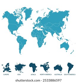 Mapa mundial. Mapa de silueta. Continentes