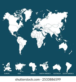 Mapa mundial. Mapa de silueta. Continentes