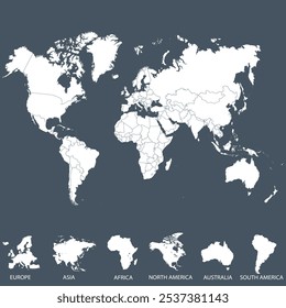 Mapa mundial. Mapa de silueta. Continentes