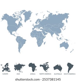 Mapa mundial. Mapa de silueta. Continentes