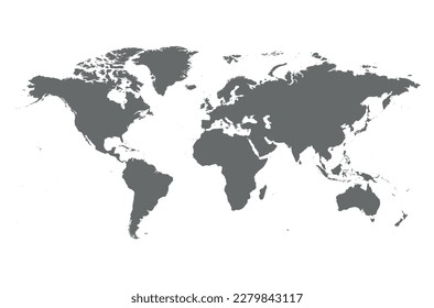 Weltkarte - Silhouette der Kontinente auf dem Planeten Erde, Vektorgrafik auf weißem Hintergrund