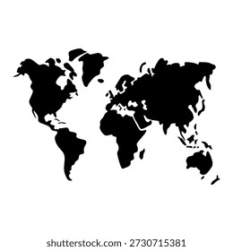 World Map Silhouette Global Earth Continents Black and White Vector Graphic